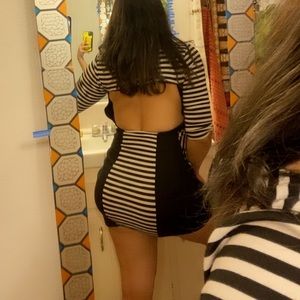 Bebe black & white striped Dress size S/M